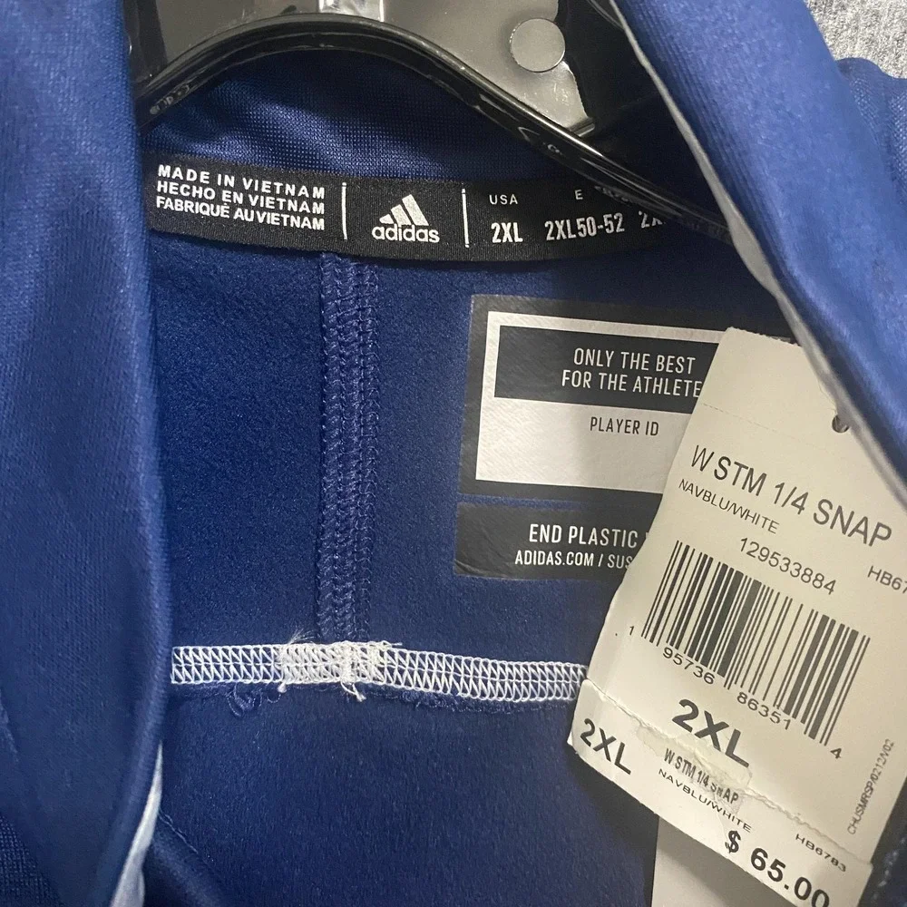 NWT Adidas Pullover Men 2XL Navy Stadium Aeroready 1/4 Snap Long Sleeve Athletic